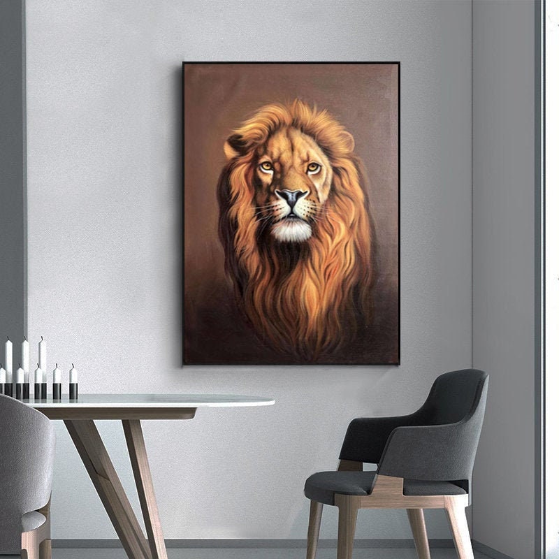 Animal Painting on Canvas, Original Lion Oil Painting, Lion Canvas Wall Art, Realistic Lion Artwork, 60*90cm