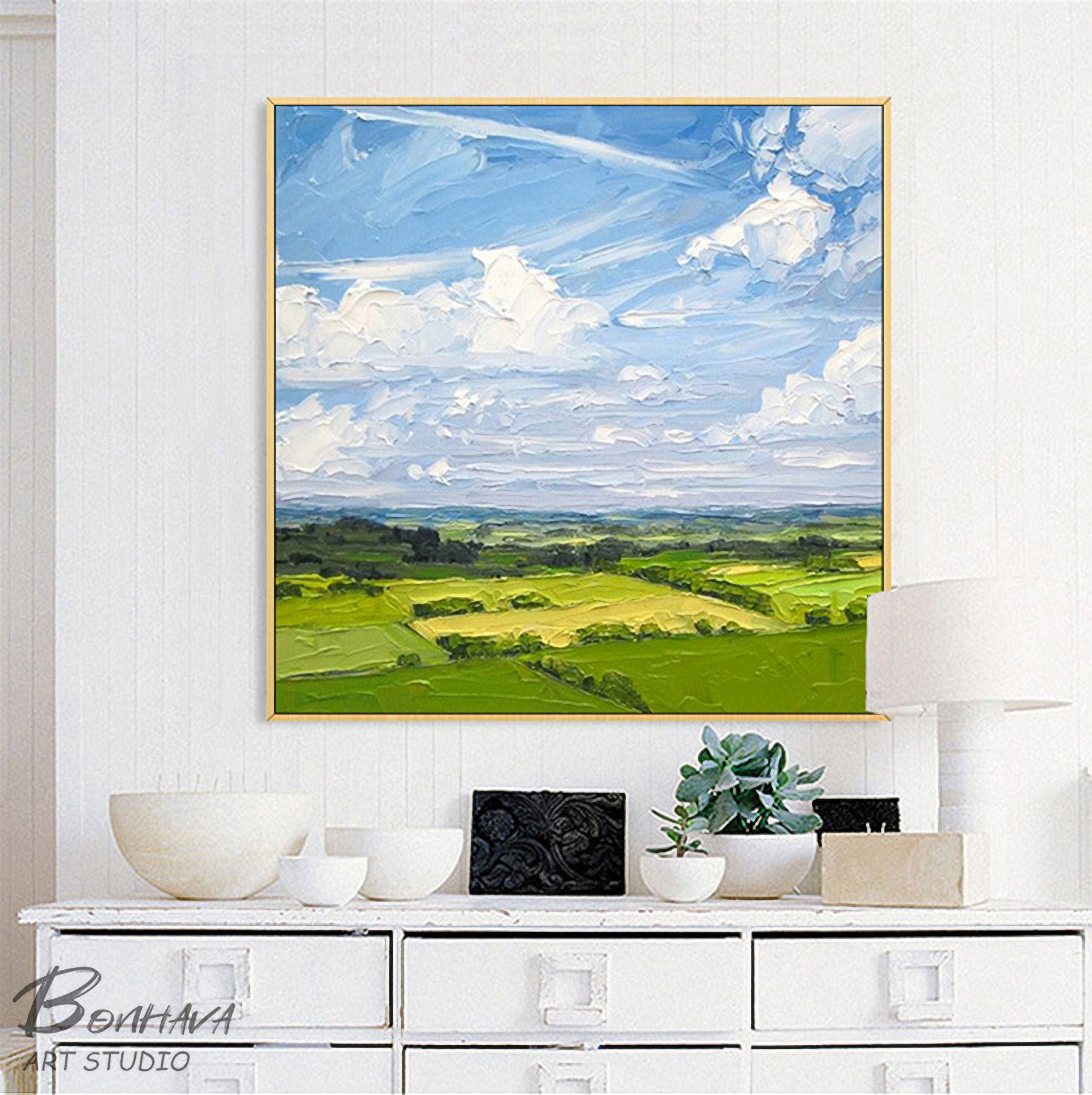 Landscape Canvas Wall Art, Large Original Oil Painting, Abstract Landscape Painting on Canvas