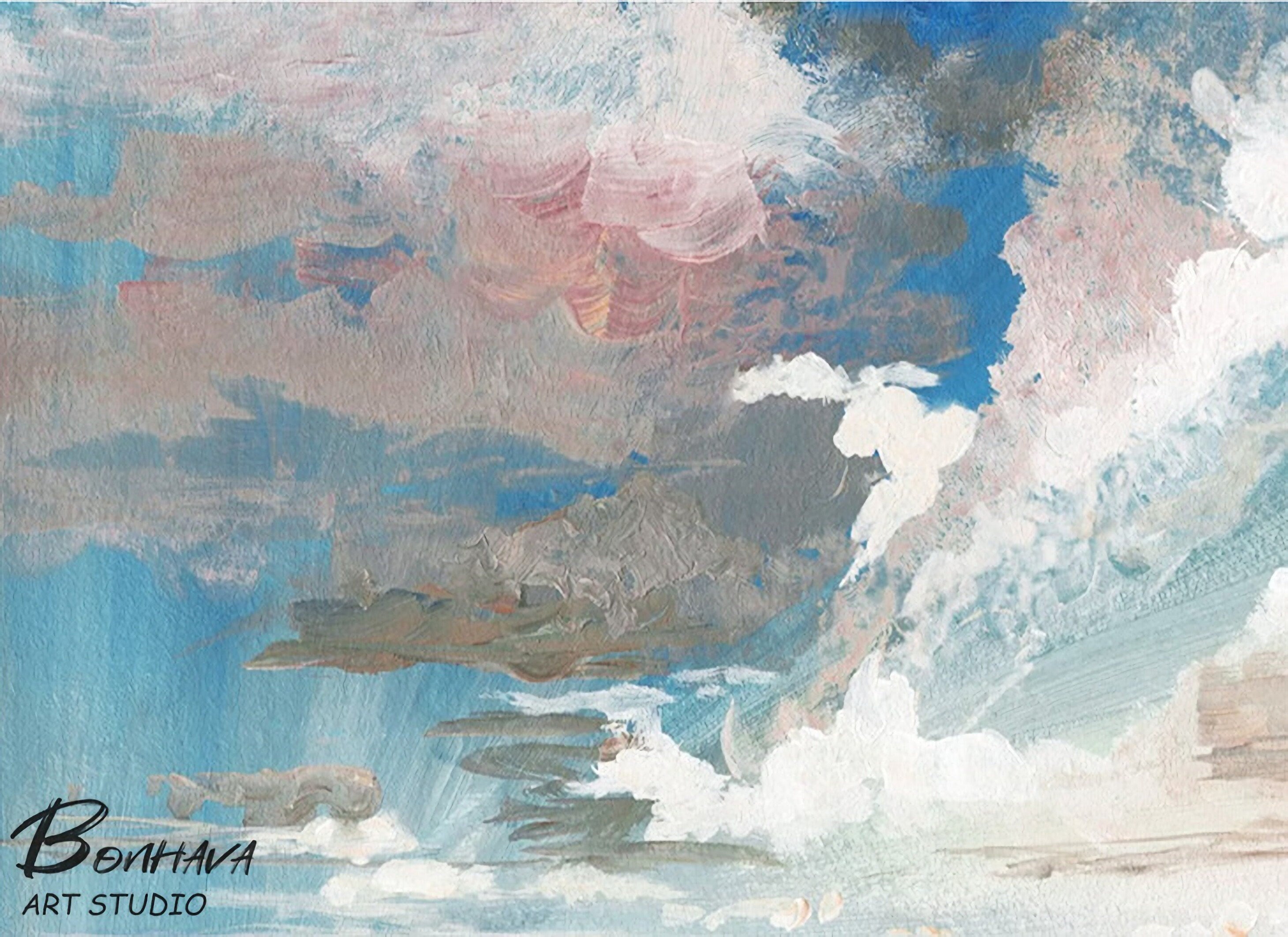 Ocean and Sky Abstract Oil Painting, Seascape Canvas Painting, Sea Canvas Wall art