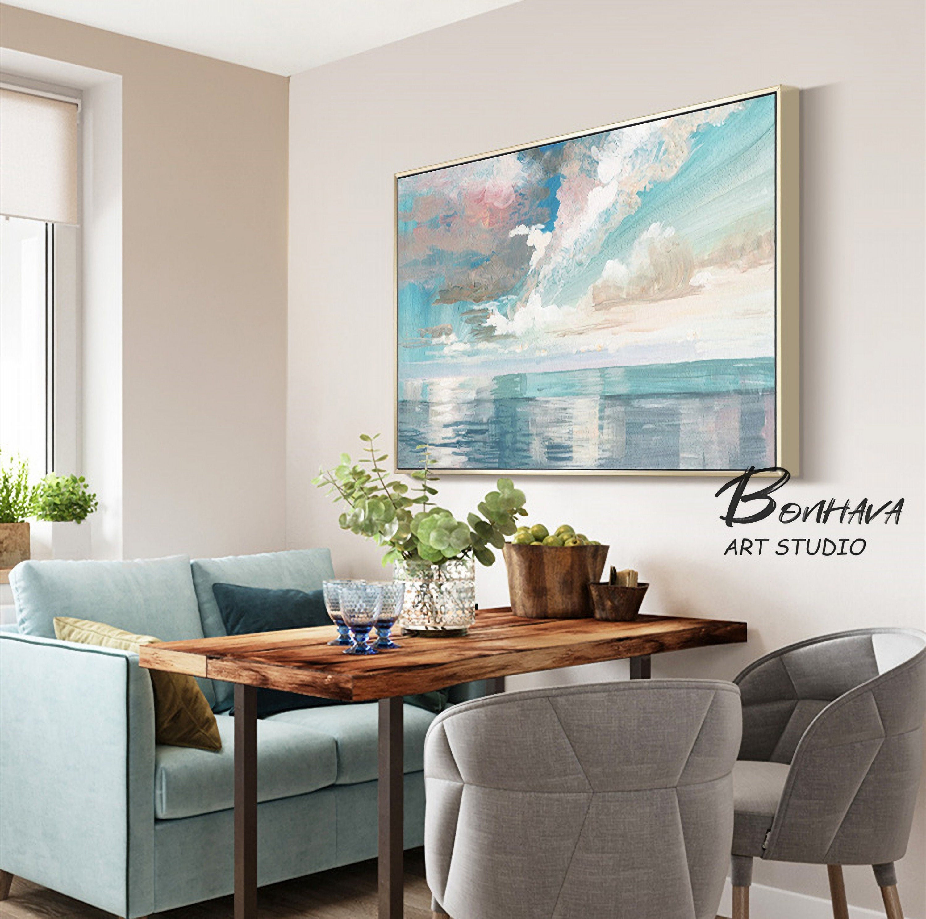 Ocean and Sky Abstract Oil Painting, Seascape Canvas Painting, Sea Canvas Wall art
