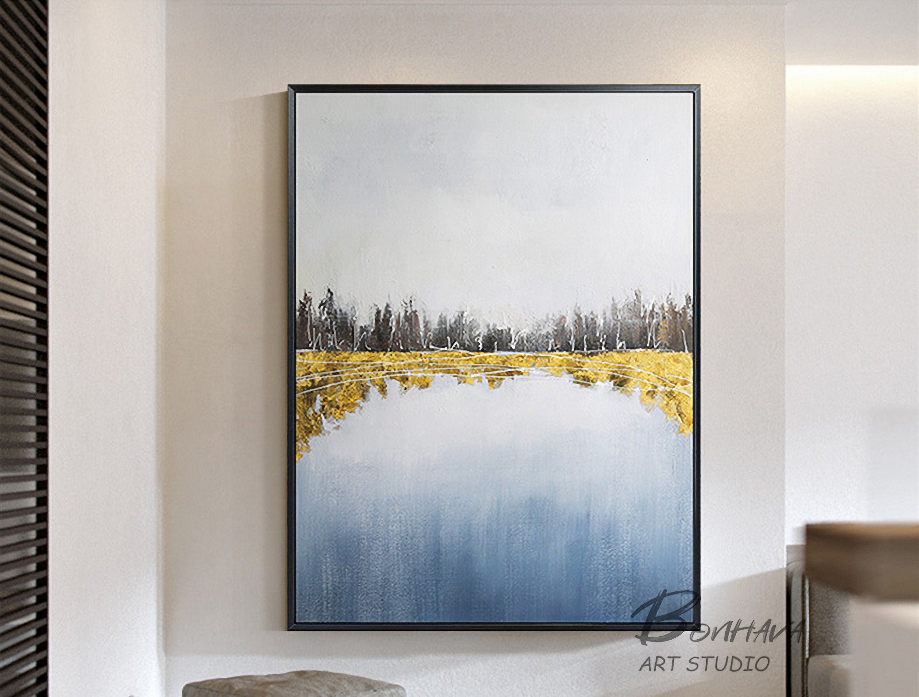 Gray and Gold Abstract Painting, Acrylic Painting on Canvas, Minimalist Painting, Large Abstract Artwork