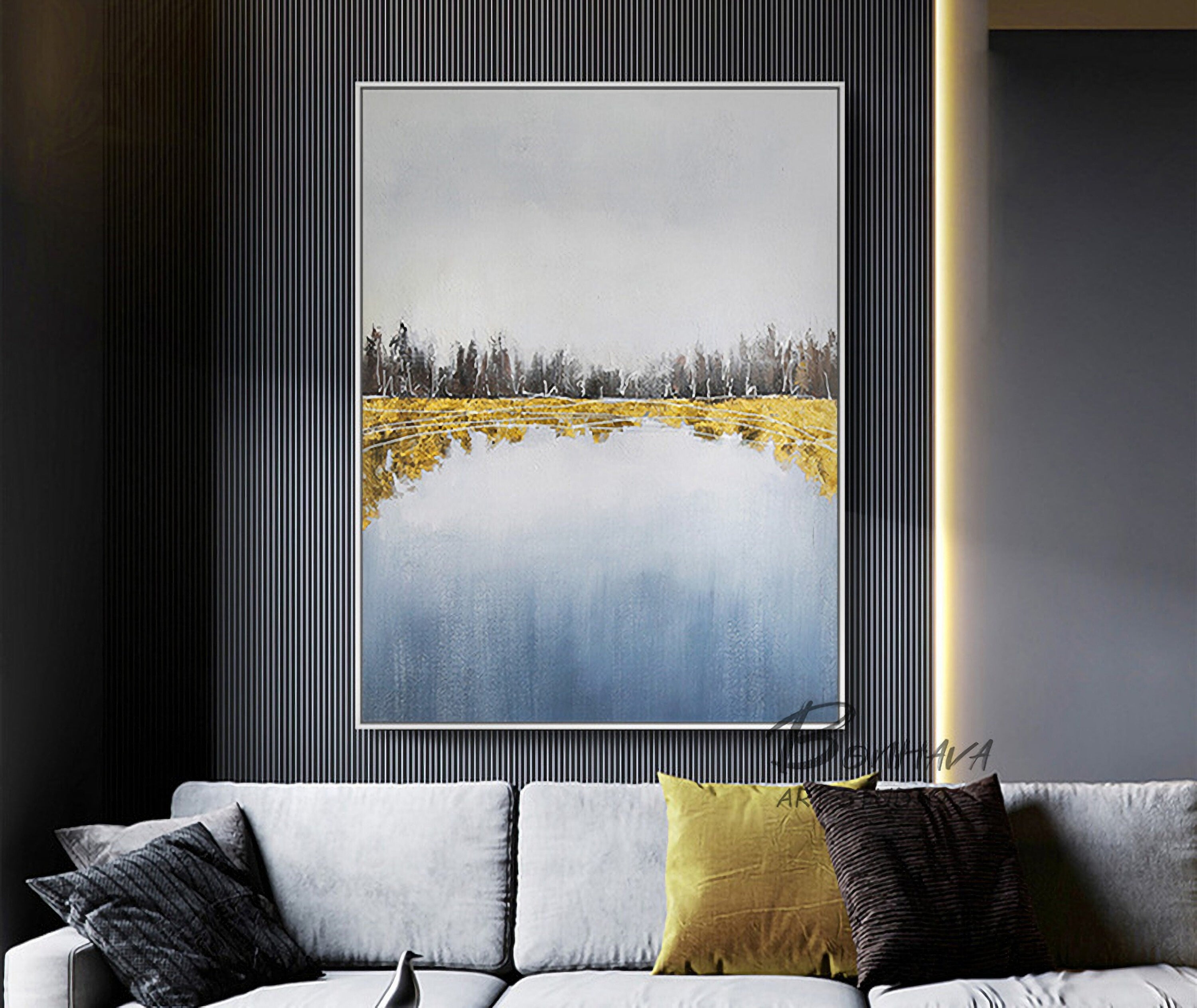 Gray and Gold Abstract Painting, Acrylic Painting on Canvas, Minimalist Painting, Large Abstract Artwork