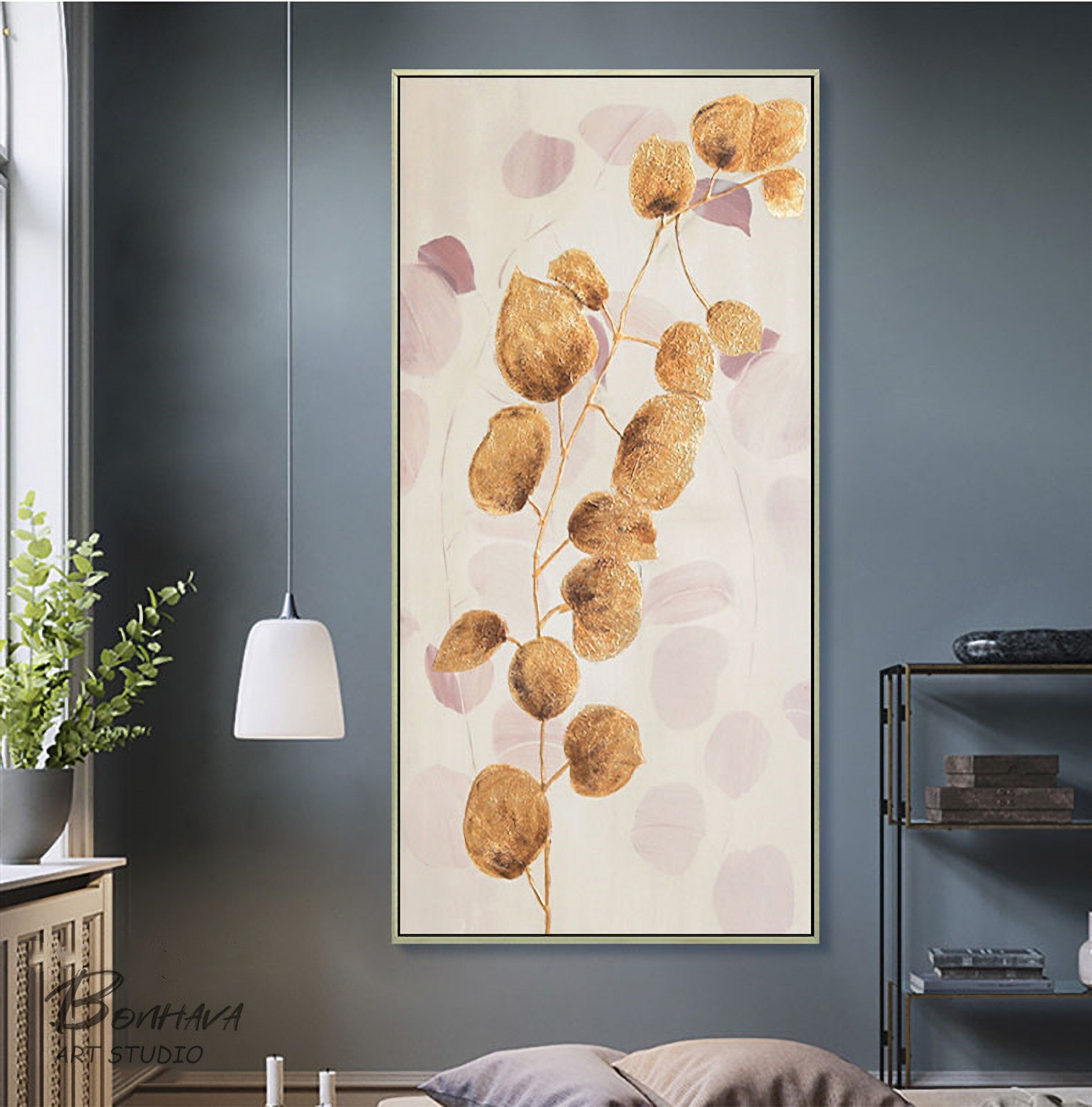 Gold Leaf Abstract Painting, Gold Minimalist Abstract Painting, Original Oil Painting on Canvas, Modern Abstract Artwork