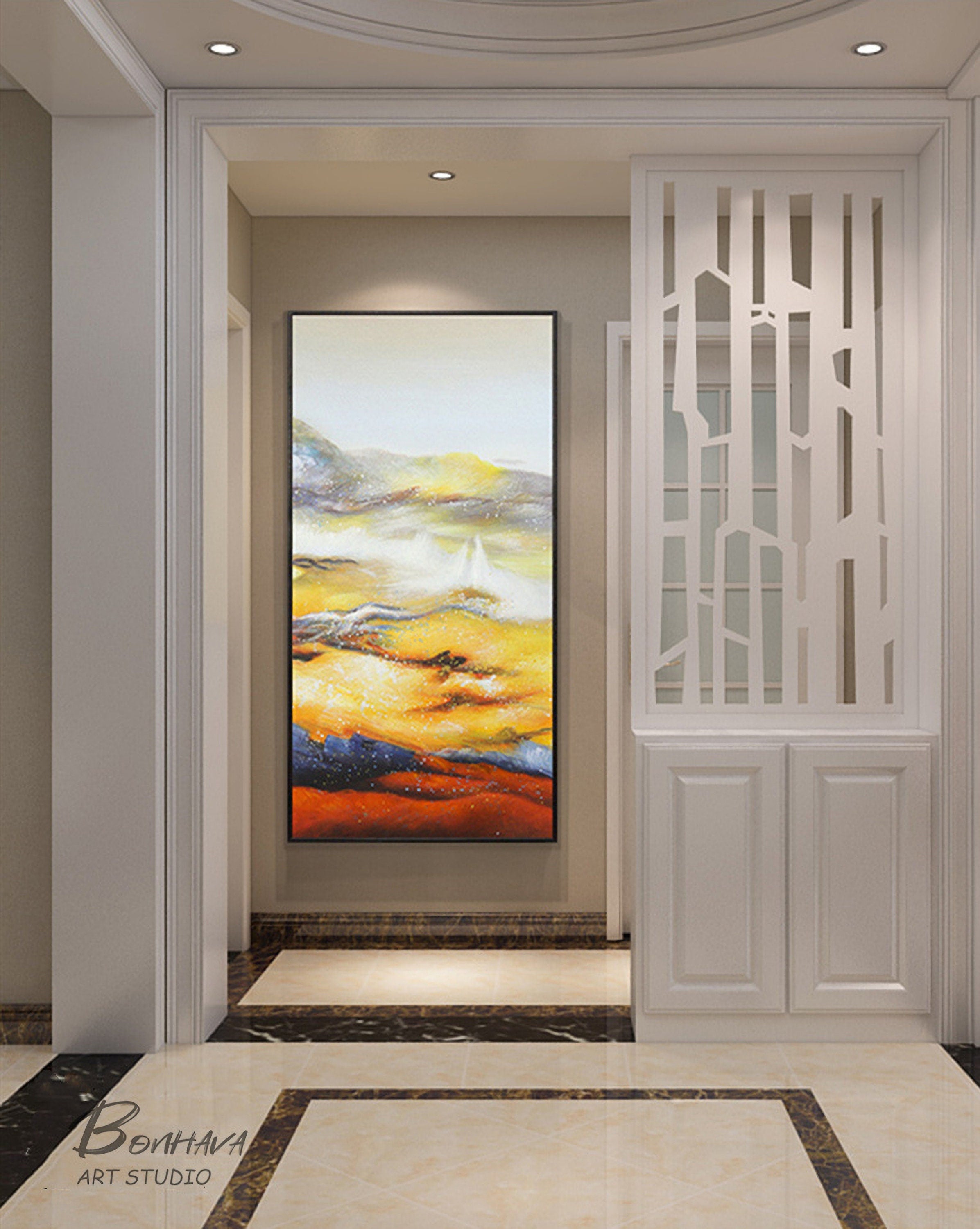 Original Yellow Abstract Painting, Large Yellow Painting, Yellow Wall Art, Modern Minimalist Art