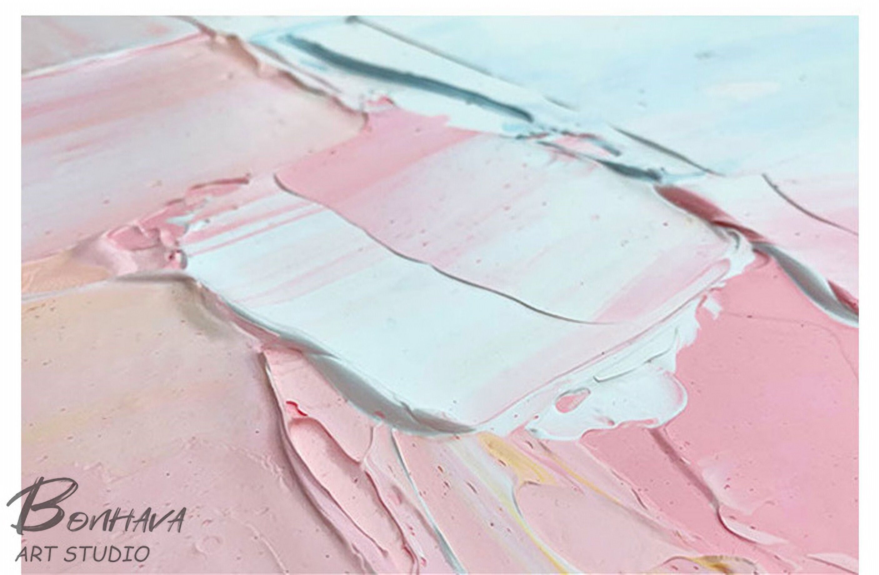 Pink and Blue Abstract Painting, Bedroom Wall Decor, Hand-painted Abstract Art, Acrylic Painting on Canvas