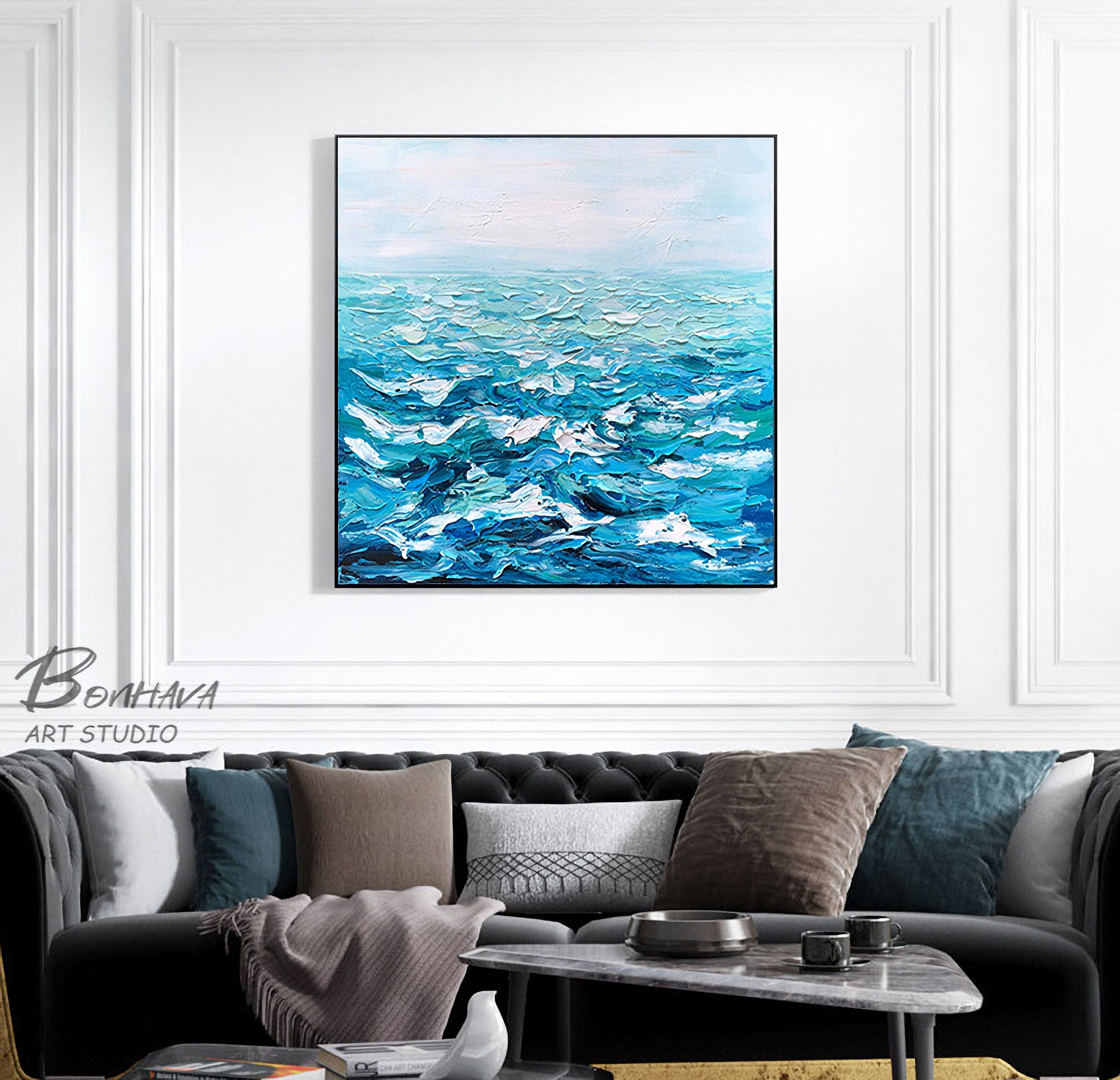 Blue Wave Seascape Painting, Wall Art Decor, Abstract Canvas Painting, Abstract Seascape Oil Painting