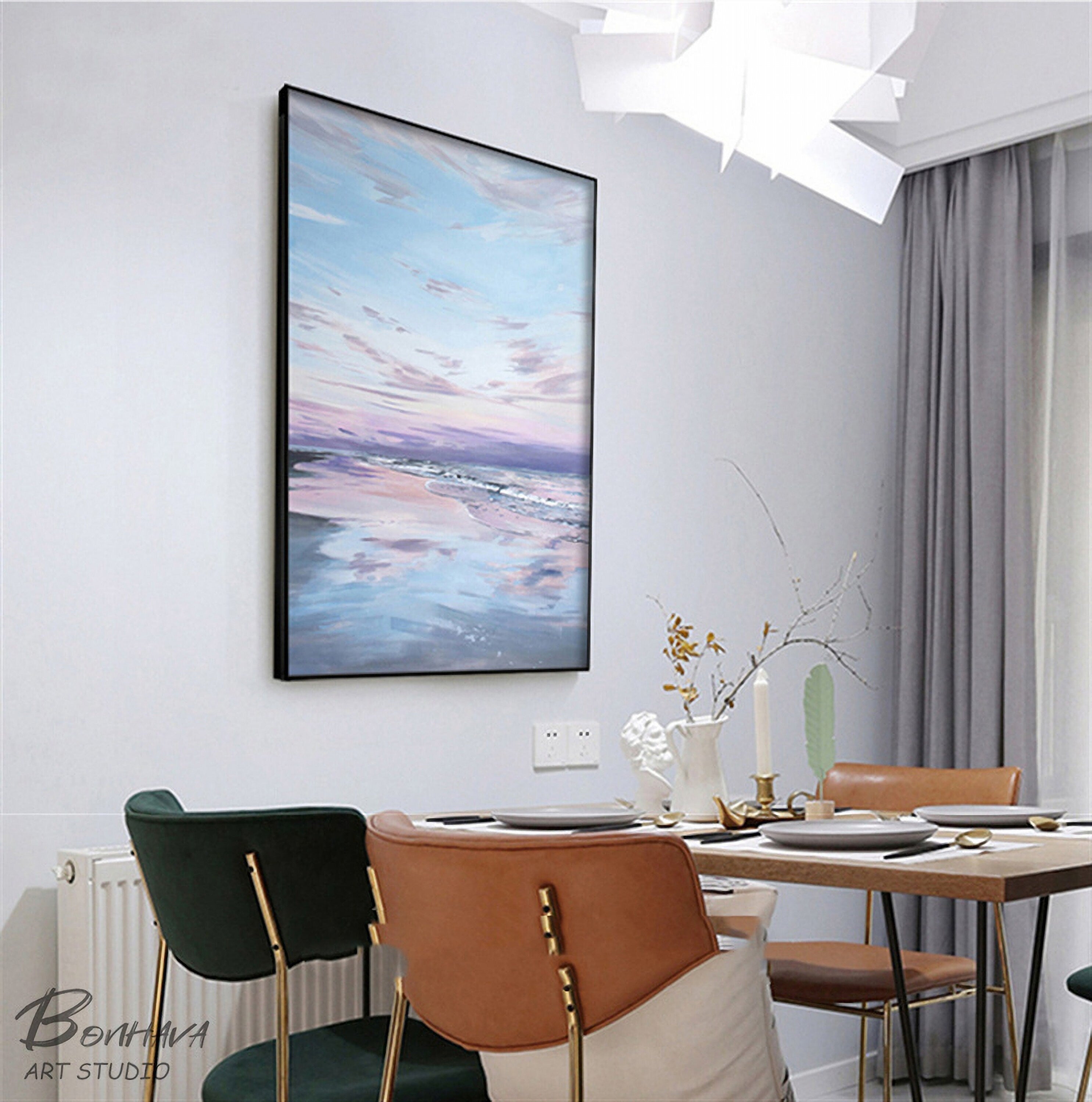 Clouds in The Sky Wall Art, Sea and Sky Oil Painting, Abstract Seascape Canvas Painting