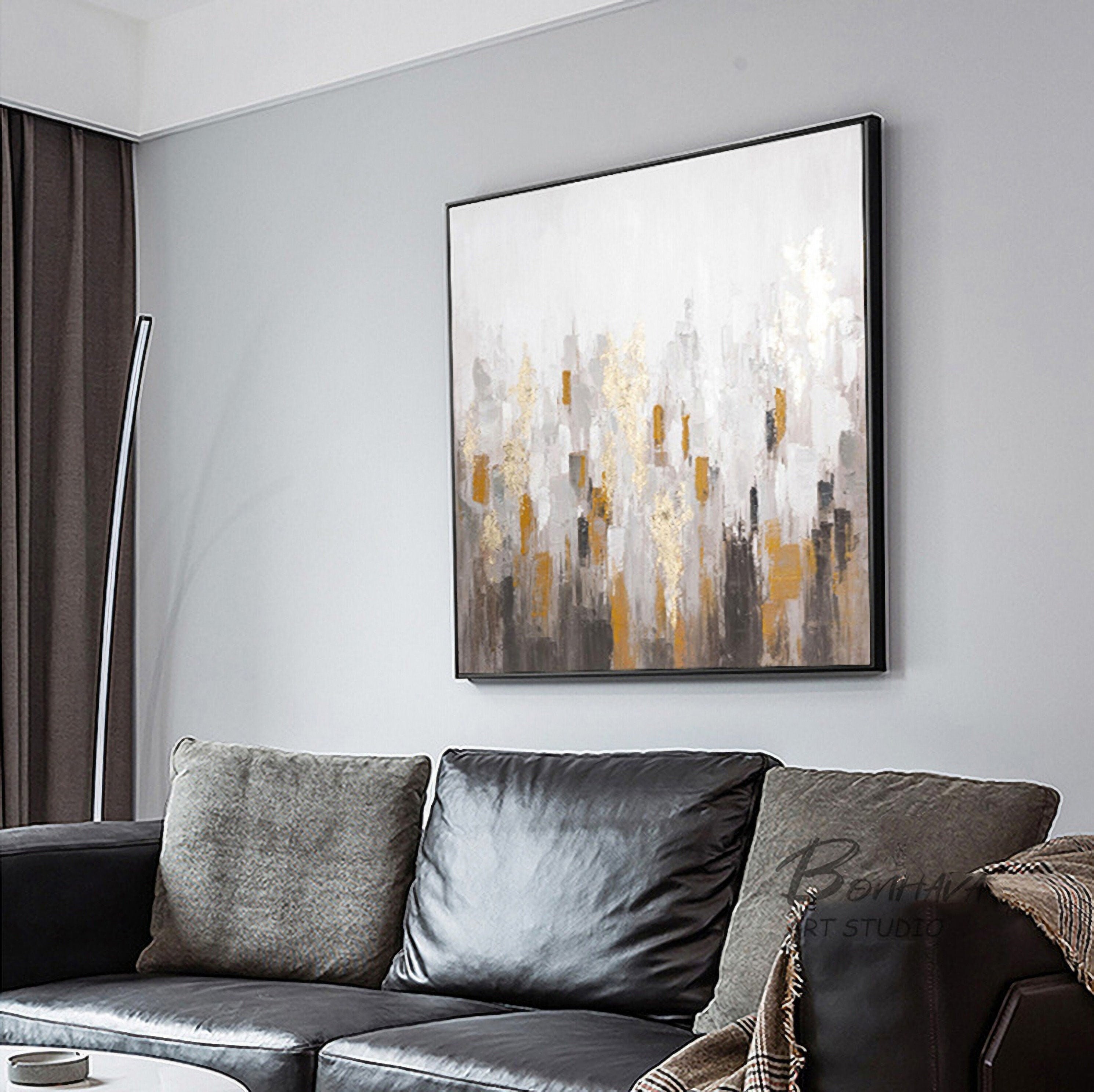 Abstract Golden Canvas Wall Art: Modern Painting Hand Painted Artwork on Canvas for Living Room (24'' x 24'')