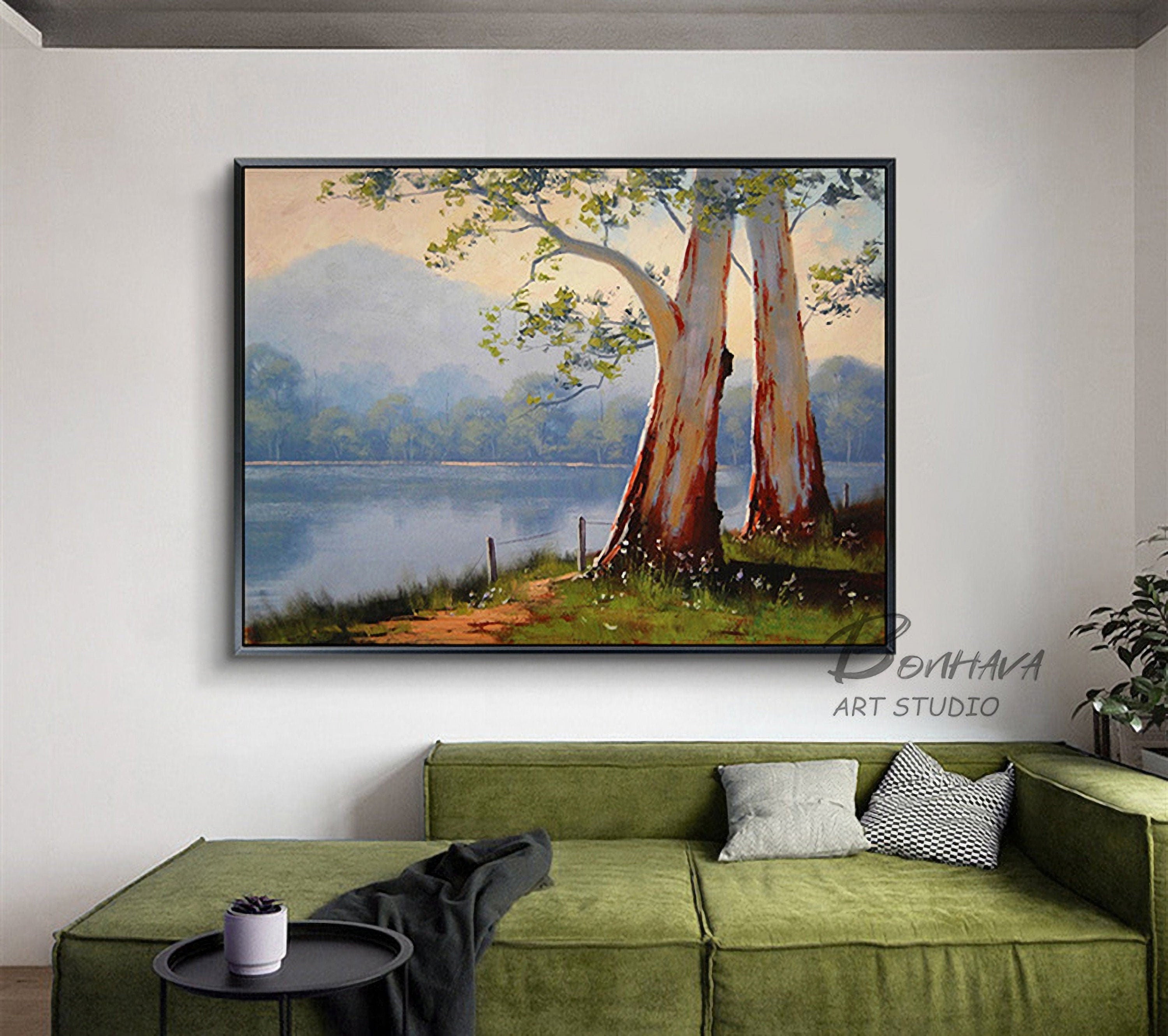 Tree Lake Wall Art Decor Landscape Leaves Forest Canvas Painting Kitchen Pictures for Home Living Dining Room