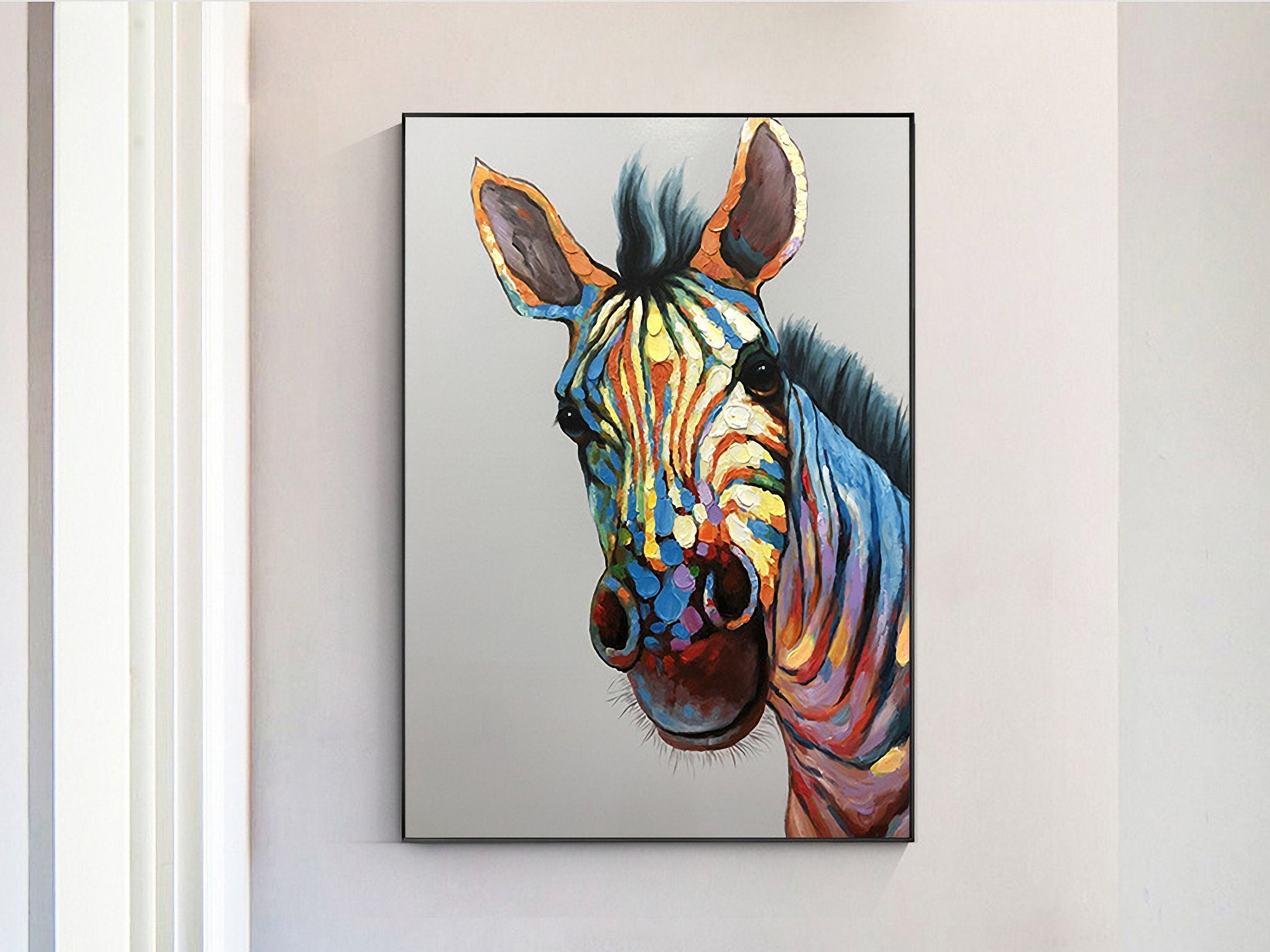 Zebra Oil Painting, Acrylic Painting on Canvas, Original Animal Painting, 60*80cm
