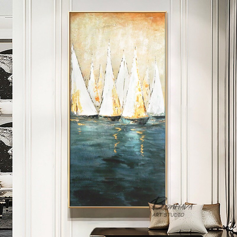 Large Sailboat Oil Painting, Original Sailboats Artwork, Nautical Oil Painting on Canvas, Abstract Sailboat Wall Art