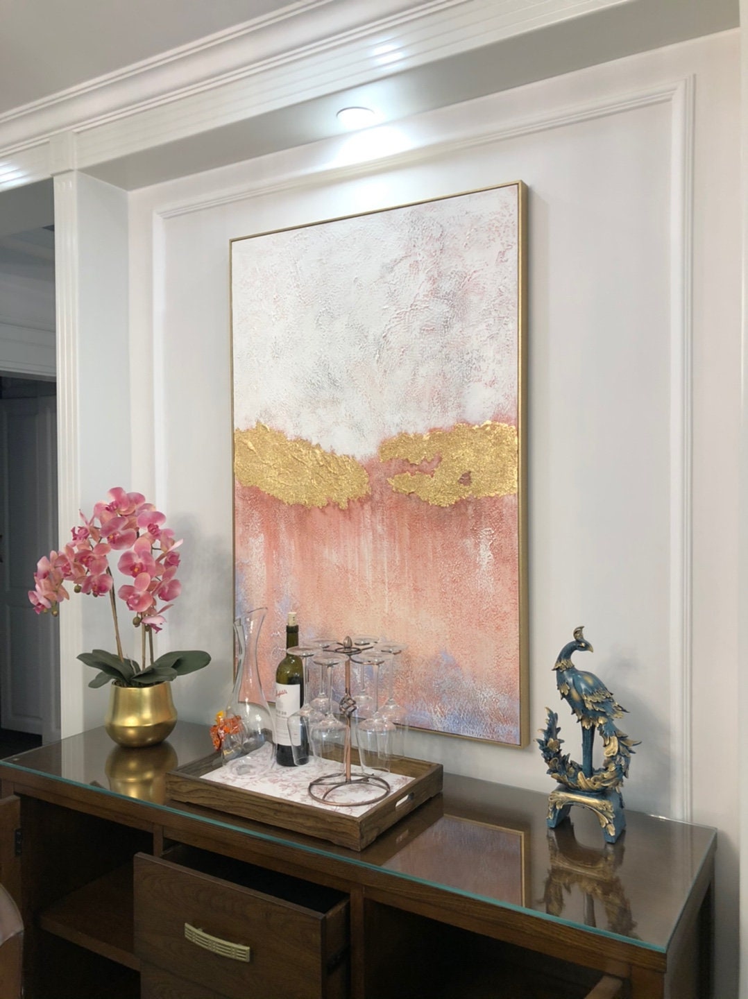 White and Pink Abstract Painting, Abstract Canvas Wall Art, Modern Oil Painting on Canvas, Pink Abstract Canvas Art