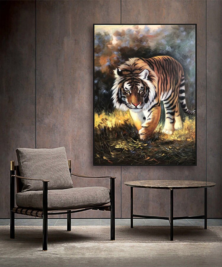 Original Tiger Oil Painting, Realistic Animal Oil Painting on Canvas, Tiger Wall Art, 24"*36"