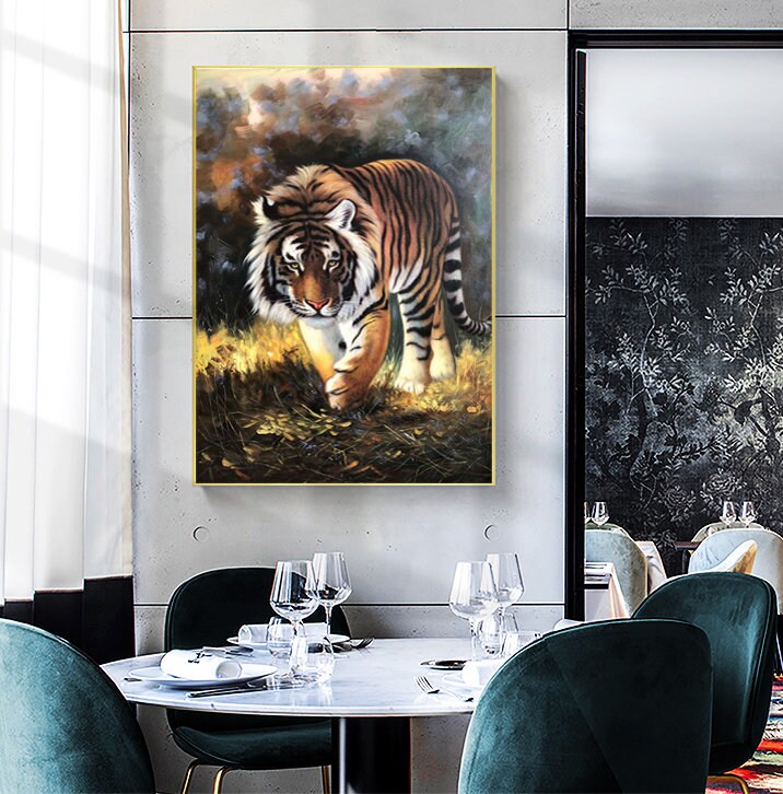 Original Tiger Oil Painting, Realistic Animal Oil Painting on Canvas, Tiger Wall Art, 24"*36"