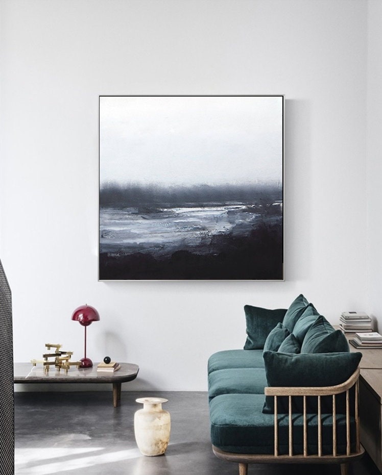 Black and White Abstract Painting, Original Acrylic Painting on Canvas, Abstract Wall Art for Bedroom, Original Oil Painting