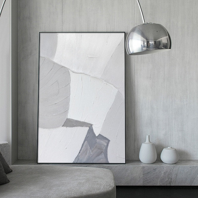 Large Minimalist Abstract Painting, Gray and White Acrylic Painting, Abstract Canvas Wall Art, Abstract Art on Canvas