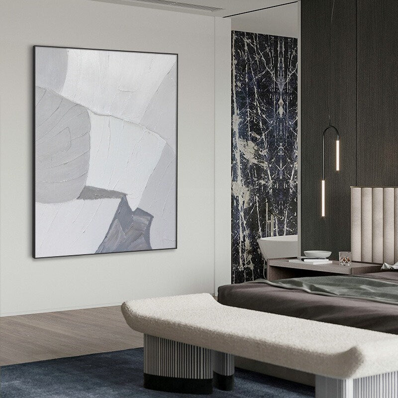 Large Minimalist Abstract Painting, Gray and White Acrylic Painting, Abstract Canvas Wall Art, Abstract Art on Canvas