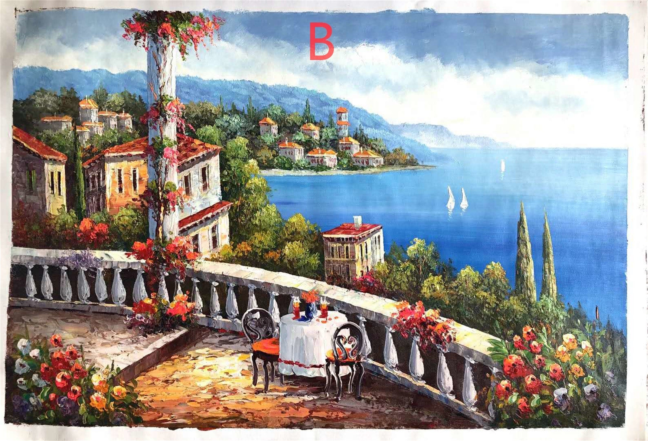 Pure hand painted oil painting modern simple Mediterranean living room large landscape bedroom dining room decorative…