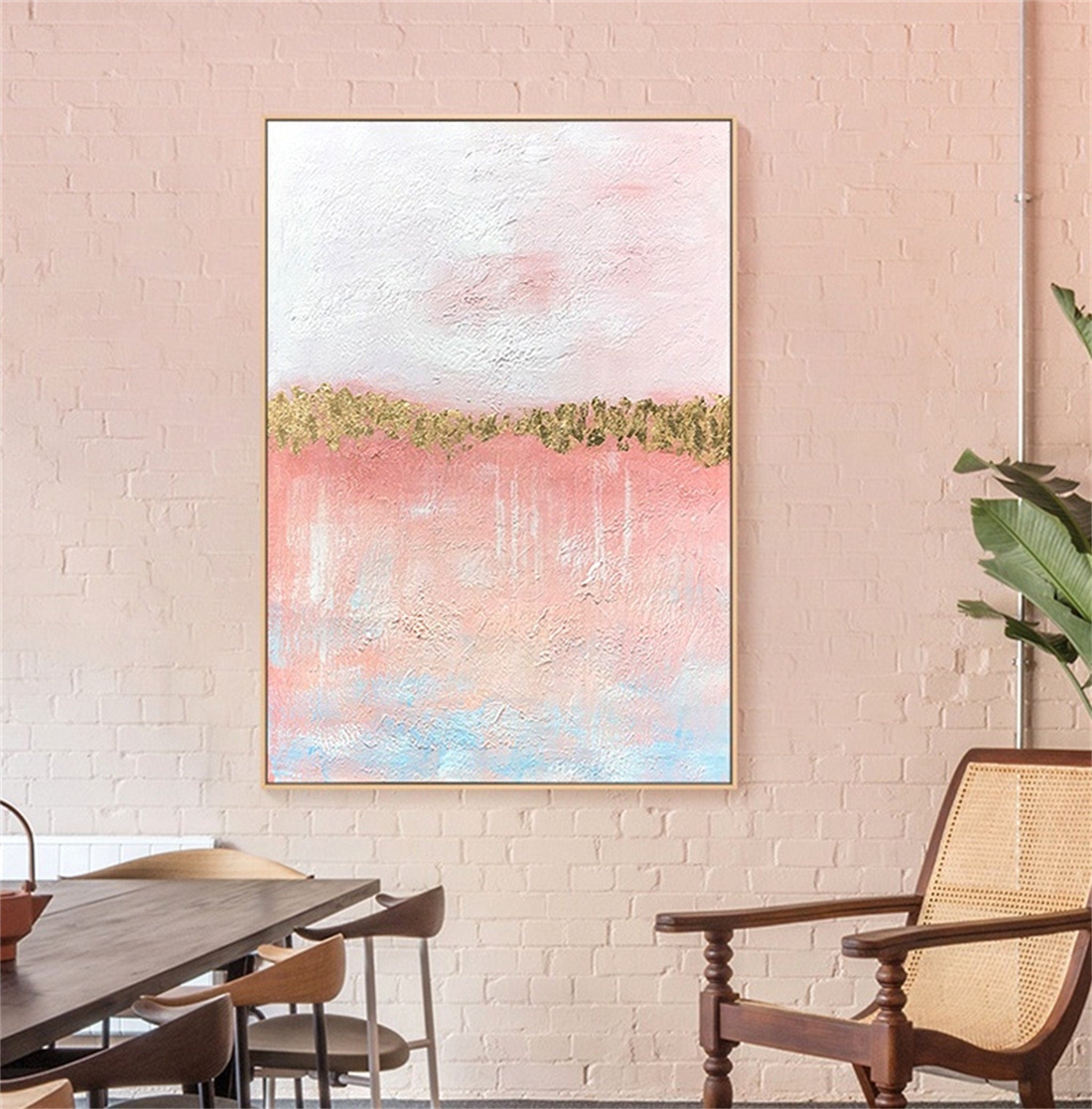 Abstract art pink decorative hanging painting mural vertical version large size hand painted oil painting