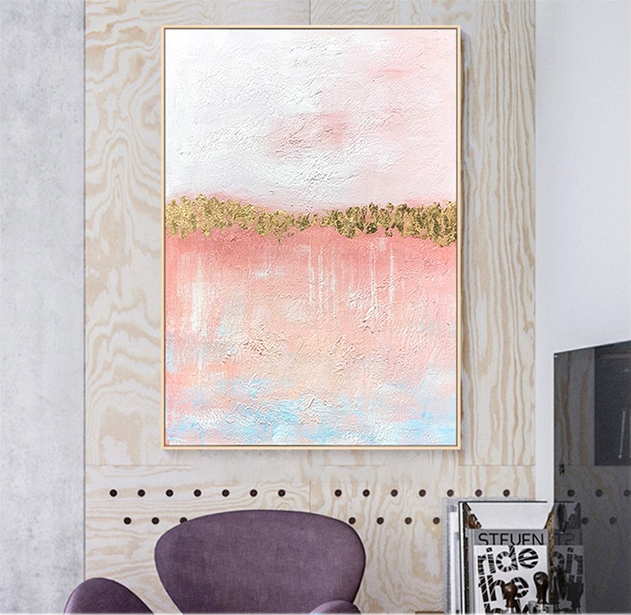 Abstract art pink decorative hanging painting mural vertical version large size hand painted oil painting