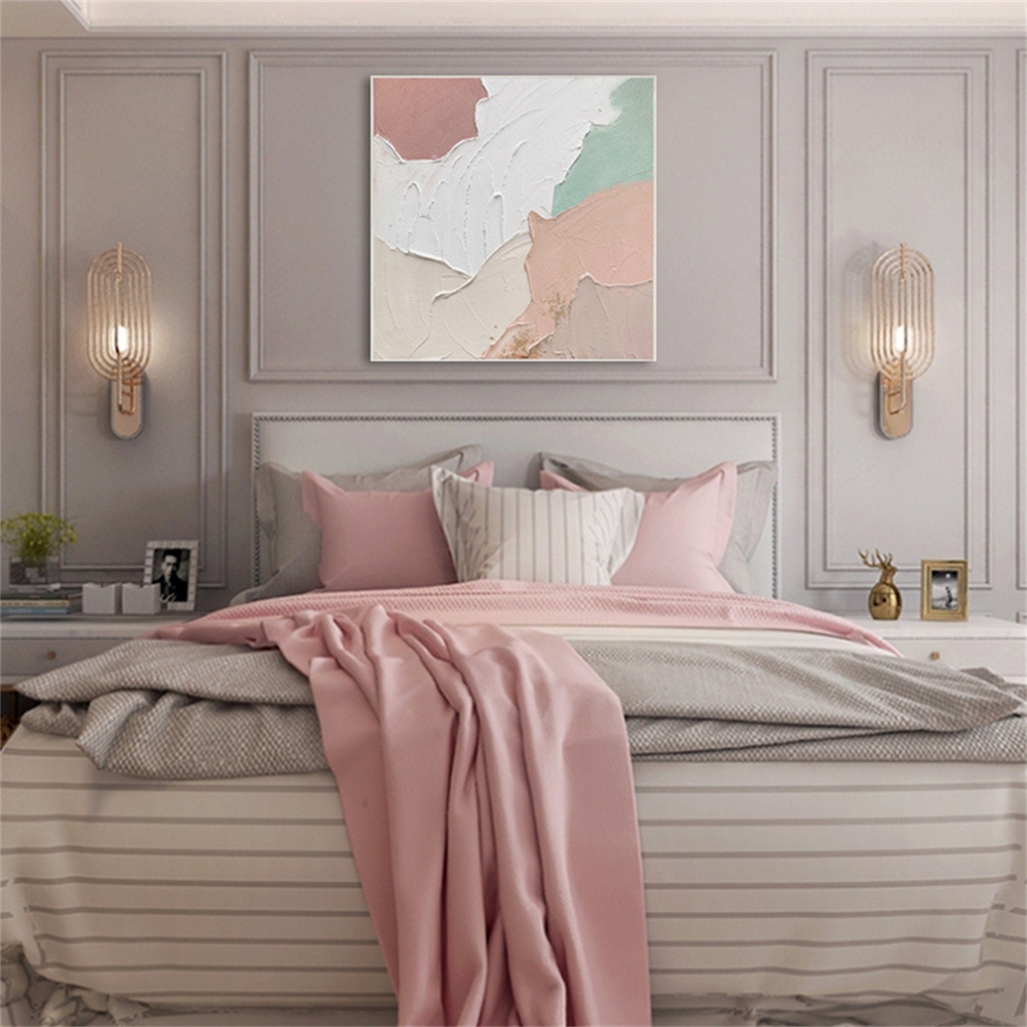 Abstract art pink decorative hanging painting mural vertical version large size hand painted oil painting