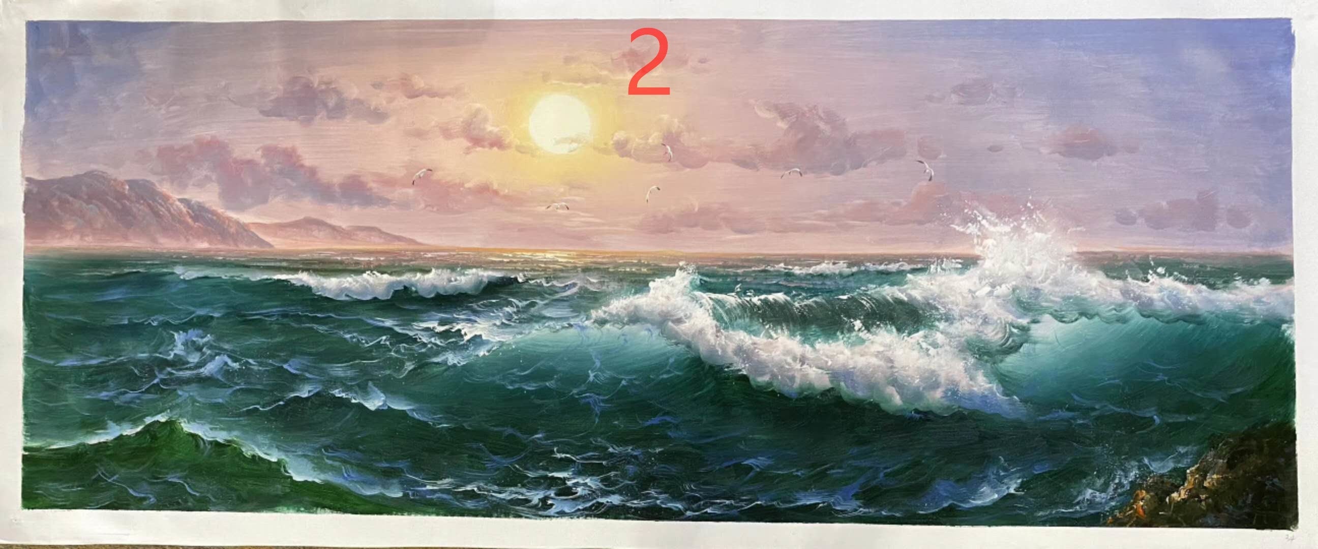 Hand painted ocean wave living room large oil painting28*70inch(70*180cm)