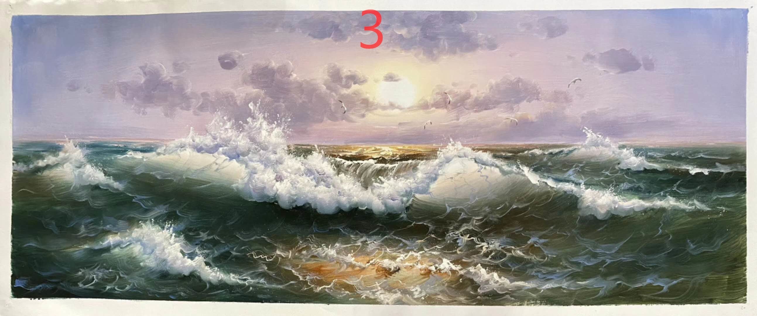 Hand painted ocean wave living room large oil painting28*70inch(70*180cm)