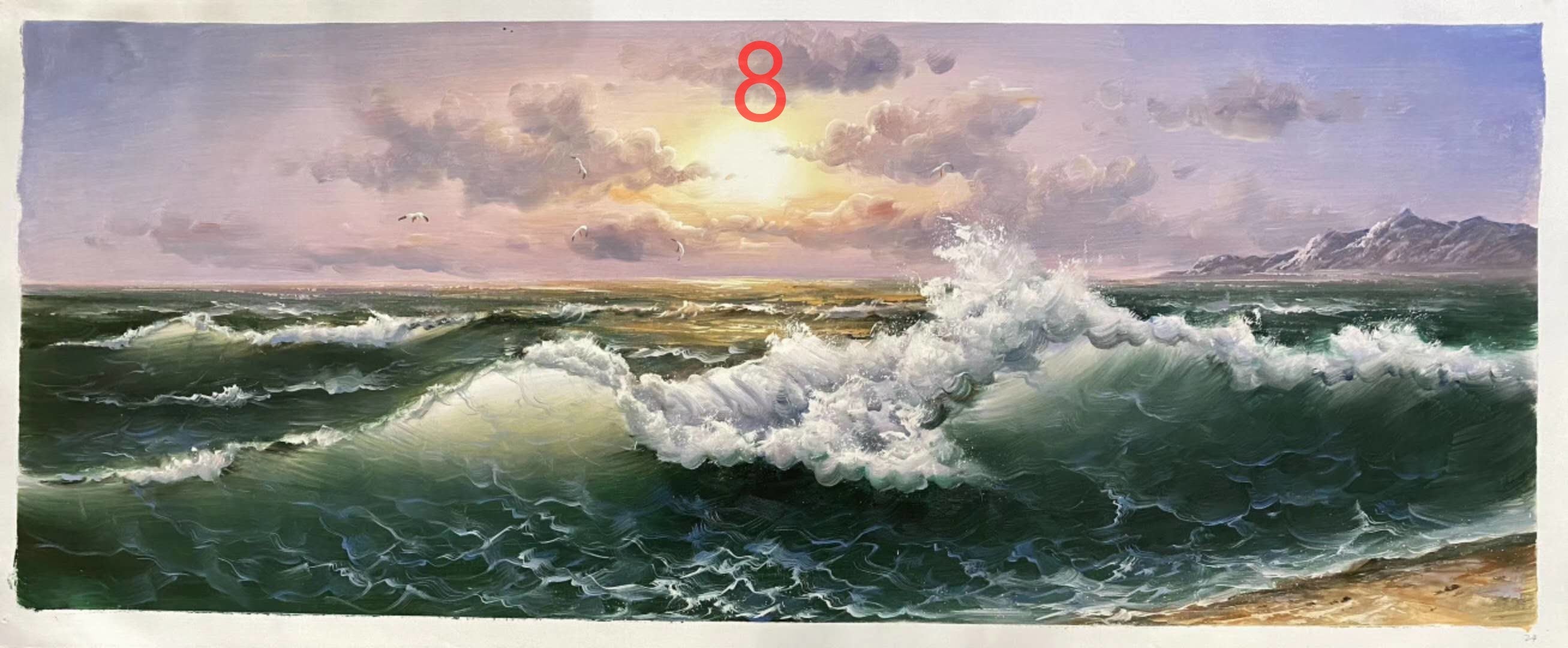 Hand painted ocean wave living room large oil painting28*70inch(70*180cm)