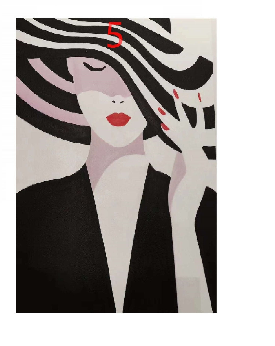 Hand painted minimalist fashion girl's striped hat wall art picture decoration Girl Bedroom 50x70cm