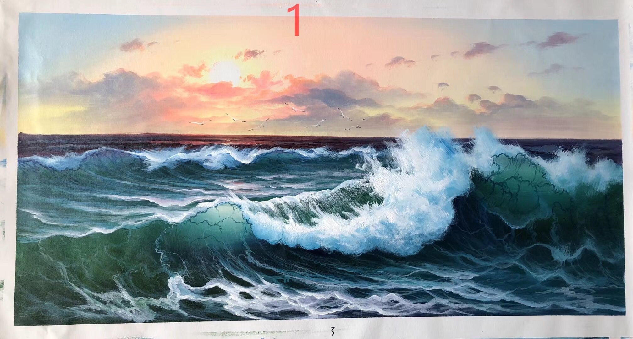 Hand painted ocean wave living room large oil painting24*48inch