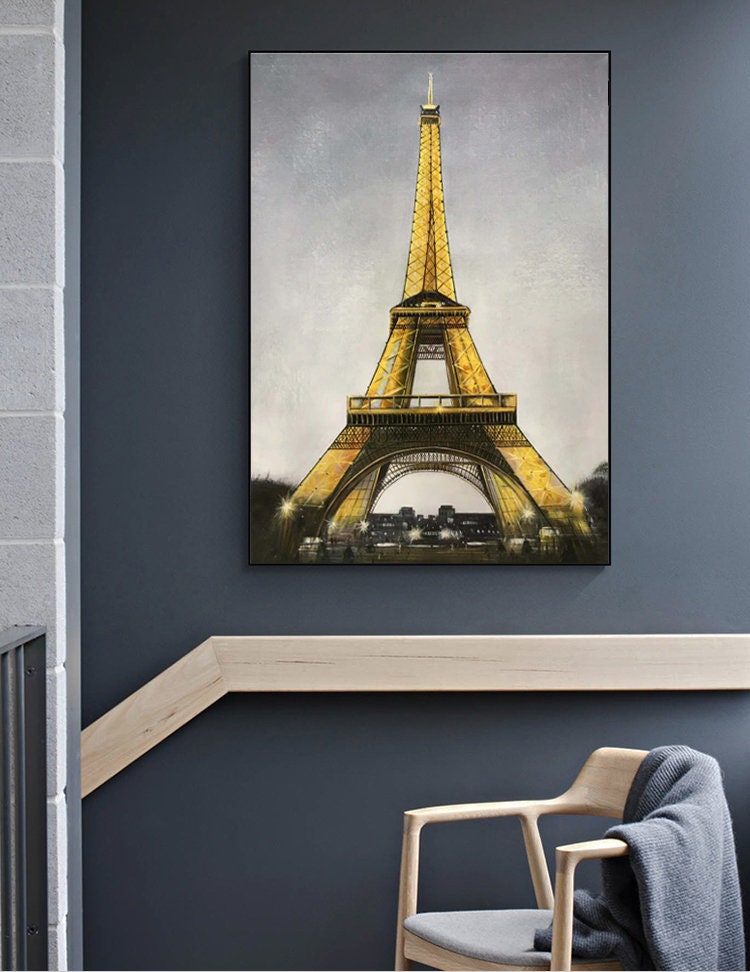 Eiffel Tower Abstract Painting, Paris Canvas Wall Art, Large Modern Oil Painting on Canvas