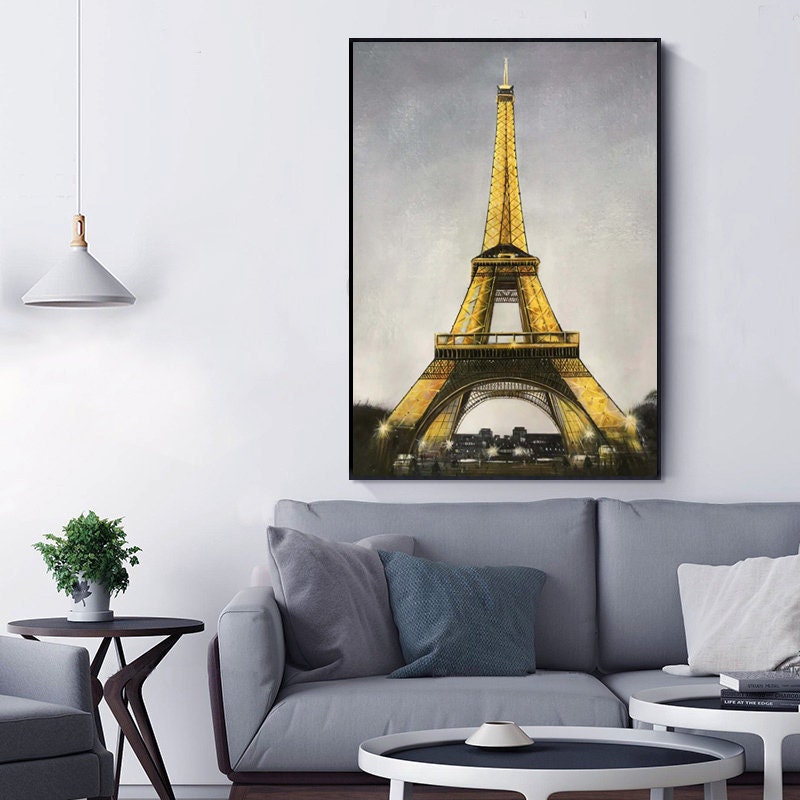 Eiffel Tower Abstract Painting, Paris Canvas Wall Art, Large Modern Oil Painting on Canvas