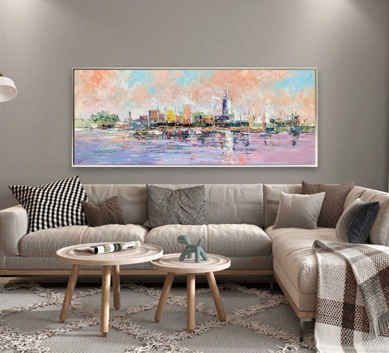 Original Venice Abstract Painting on Canvas, Venice Canvas Wall Art, Large Impasto Landscape Oil Painting
