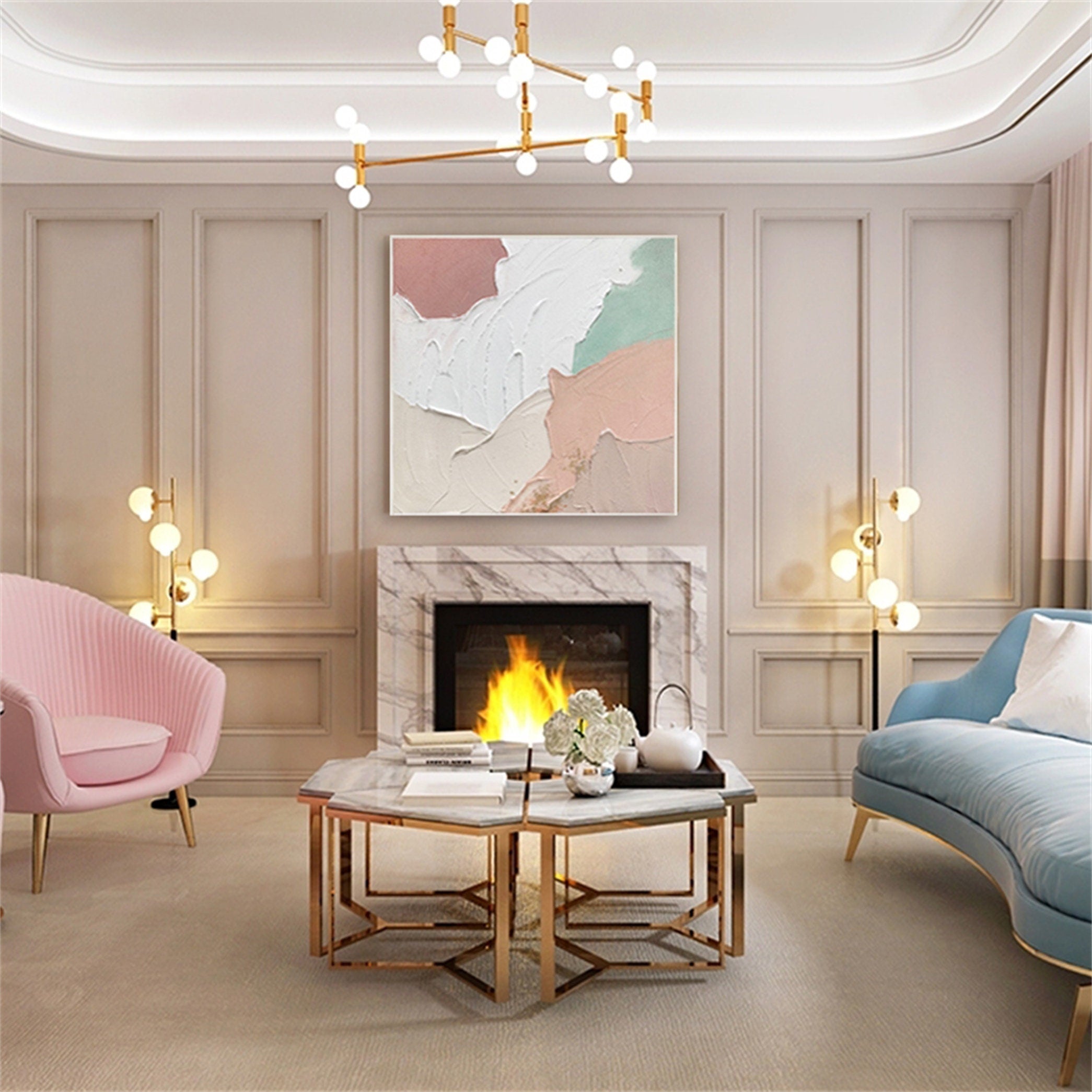 Abstract art pink decorative hanging painting mural vertical version large size hand painted oil painting