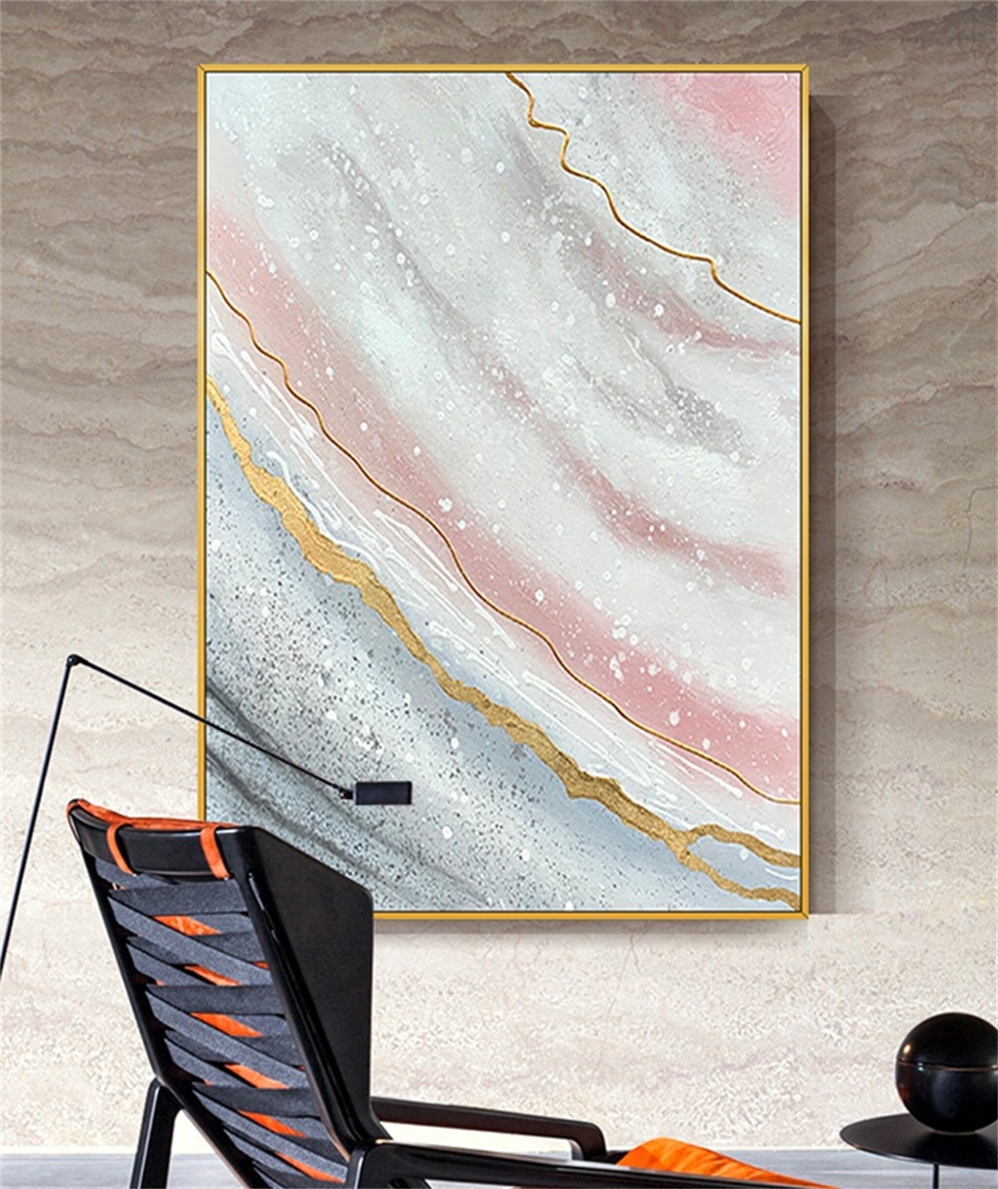 Hand painted modern simple gold line art decorative painting gold powder memory