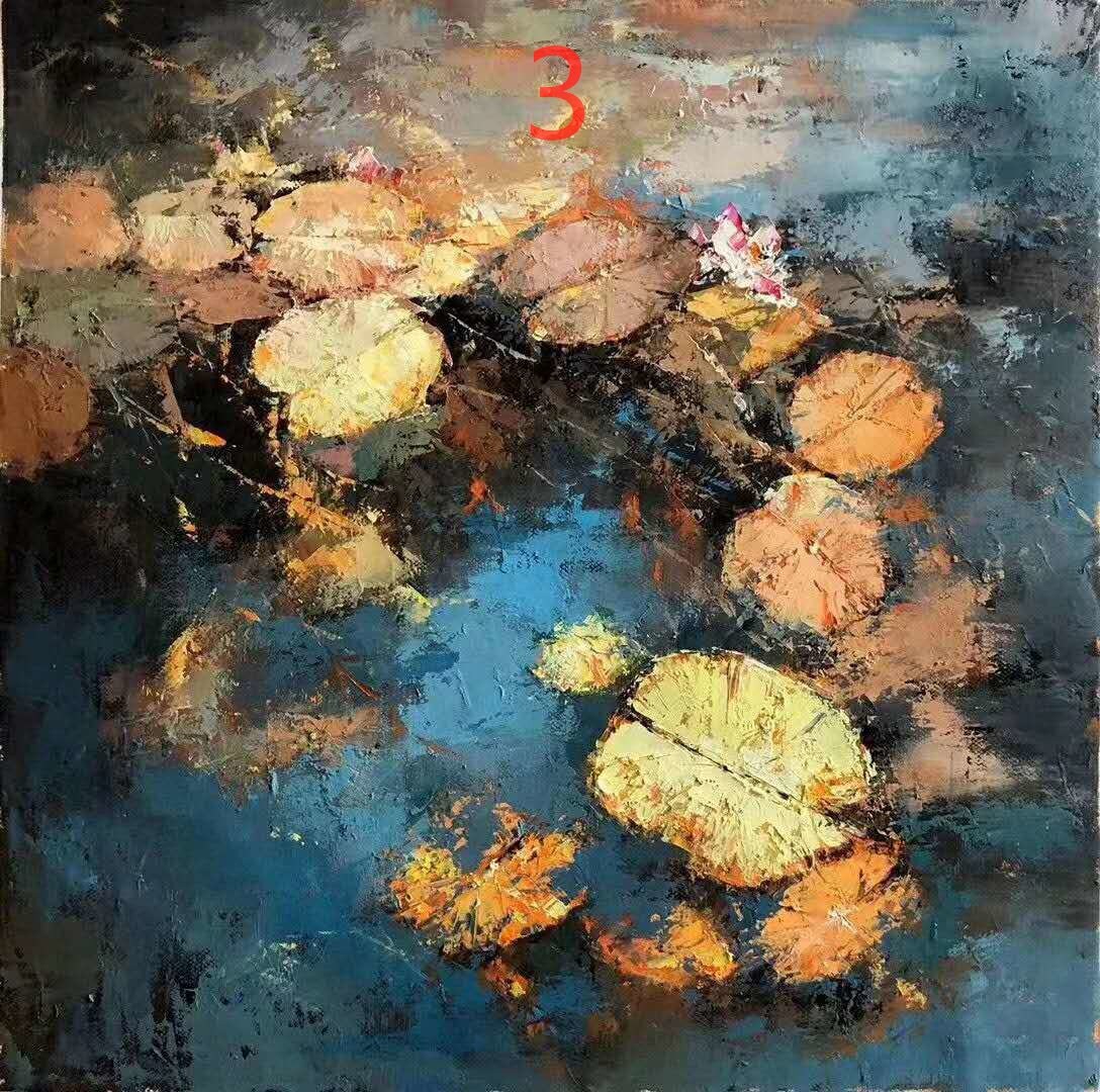 Impression of thick oil lotus oil painting, knife painting oil painting