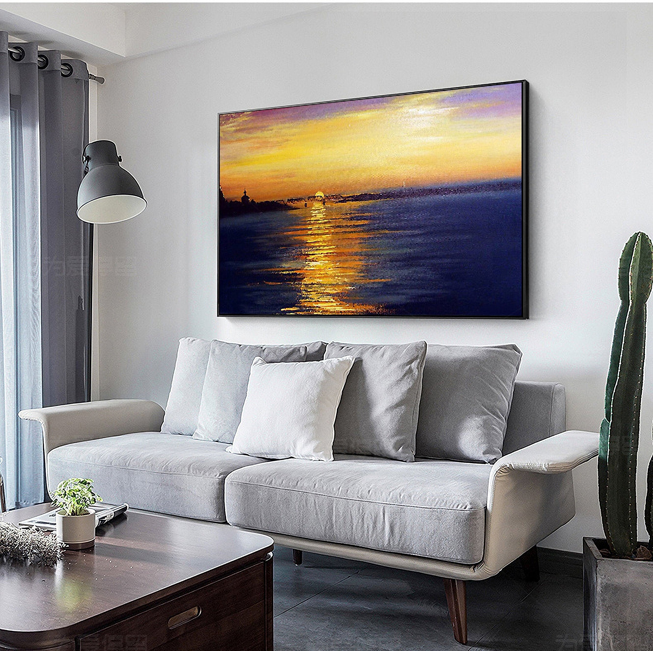 Sunset/Sunrise Landscape Oil Painting on Canvas Acrylic Painting for Living Room Home Wall Decor,60x80 cm