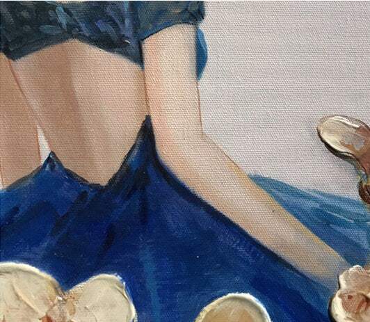 Abstract Dancer Painting, The Woman in Blue Dress Painting, Blue Canvas Wall Art, Blue Oil Painting on Canvas