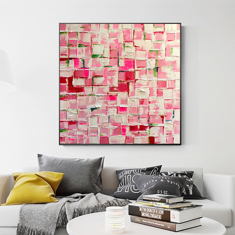Pink Wall Art, Pink Abstract Painting on Canvas, Acrylic Canvas Art, Pink Extra Large Canvas Wall Art