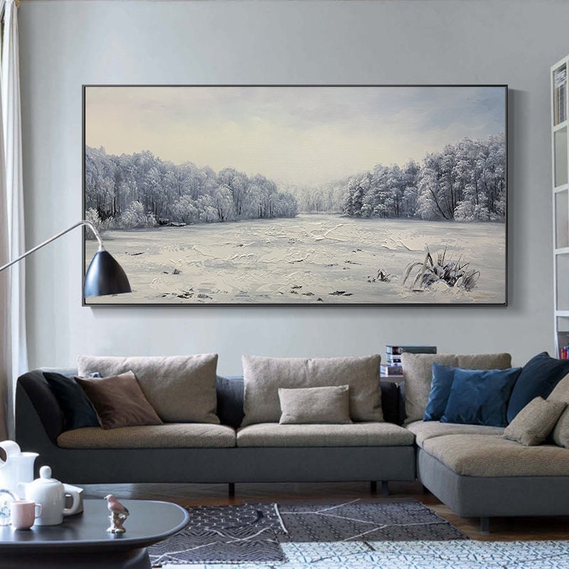 Winter Landscape Canvas Art, Snow Covered Forest Painting, Snow Scene Oil Painting on Canvas, Winter Canvas Wall Art