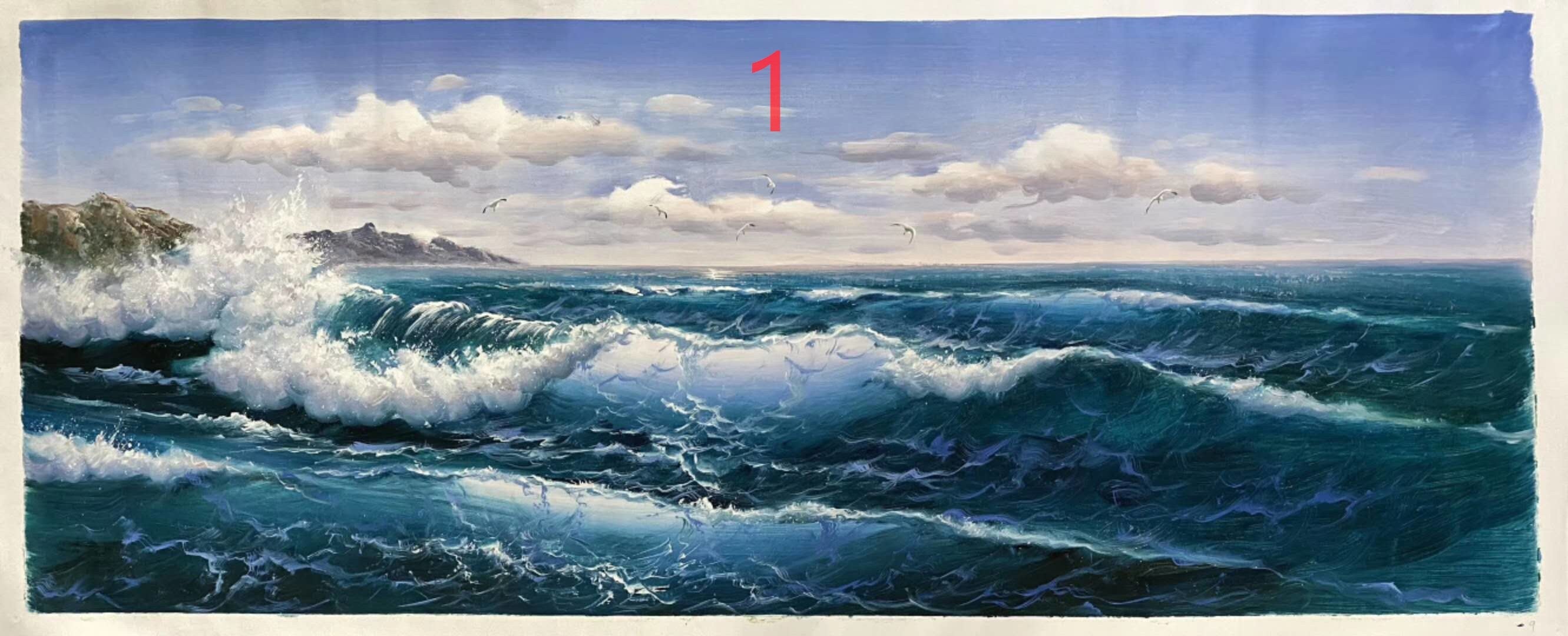 Hand painted ocean wave living room large oil painting28*70inch(70*180cm)