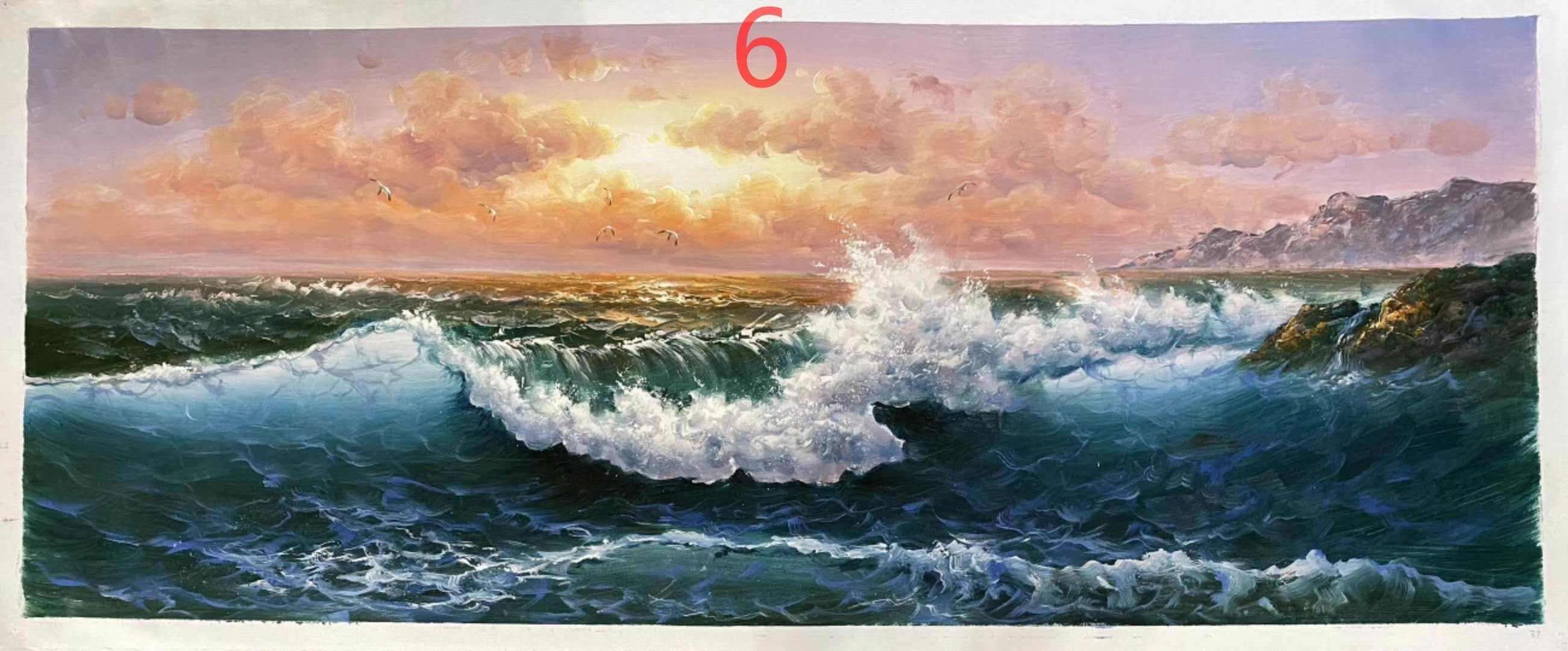 Hand painted ocean wave living room large oil painting28*70inch(70*180cm)