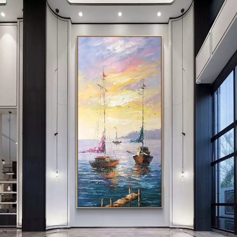 Sailboat sea view hand painted decorative painting corridor corridor landscape oil painting
