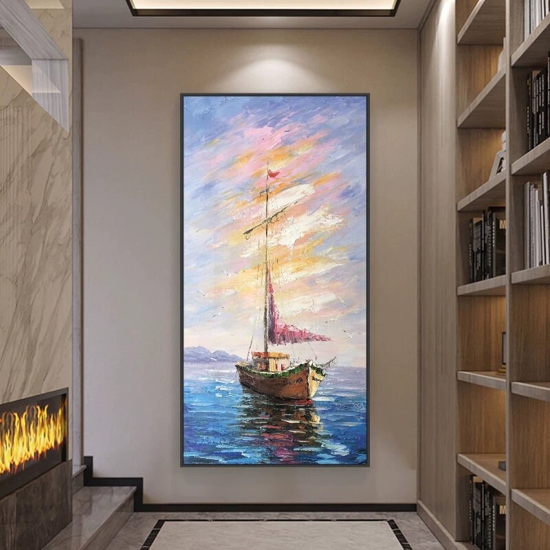 Sailboat seascape decorative painting corridor corridor painting landscape oil painting