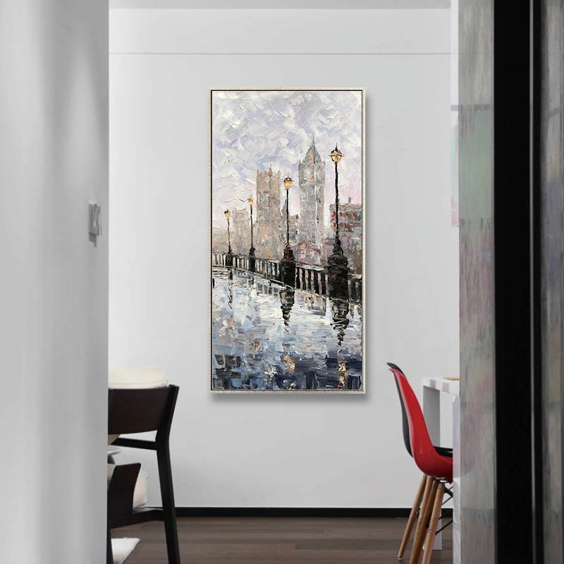 London Abstract Wall Art, Large Cityscape Canvas Wall Art, Original Landscape Acrylic Painting on Canvas
