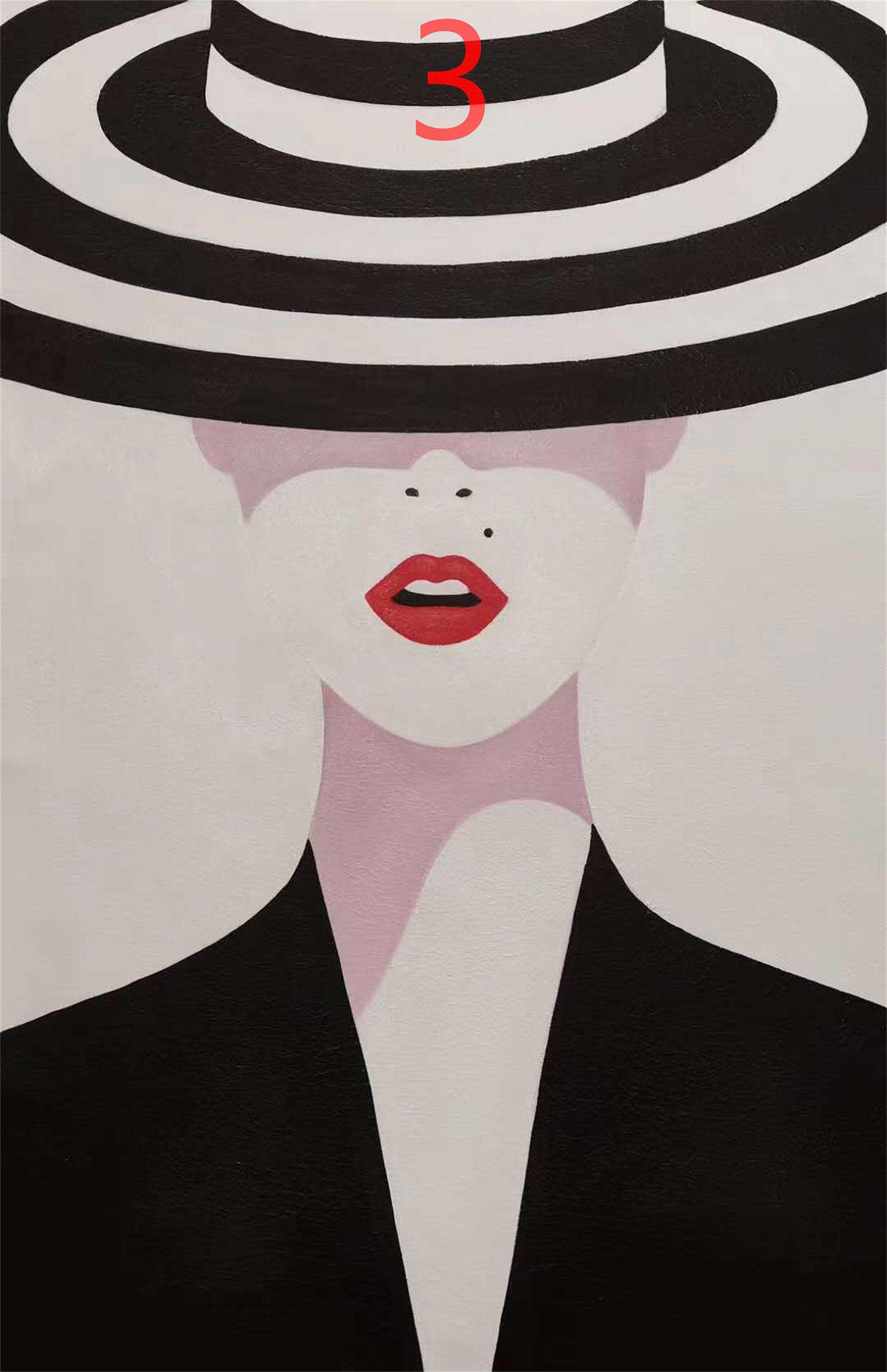 Hand painted minimalist fashion girl's striped hat wall art picture decoration Girl Bedroom 50x70cm