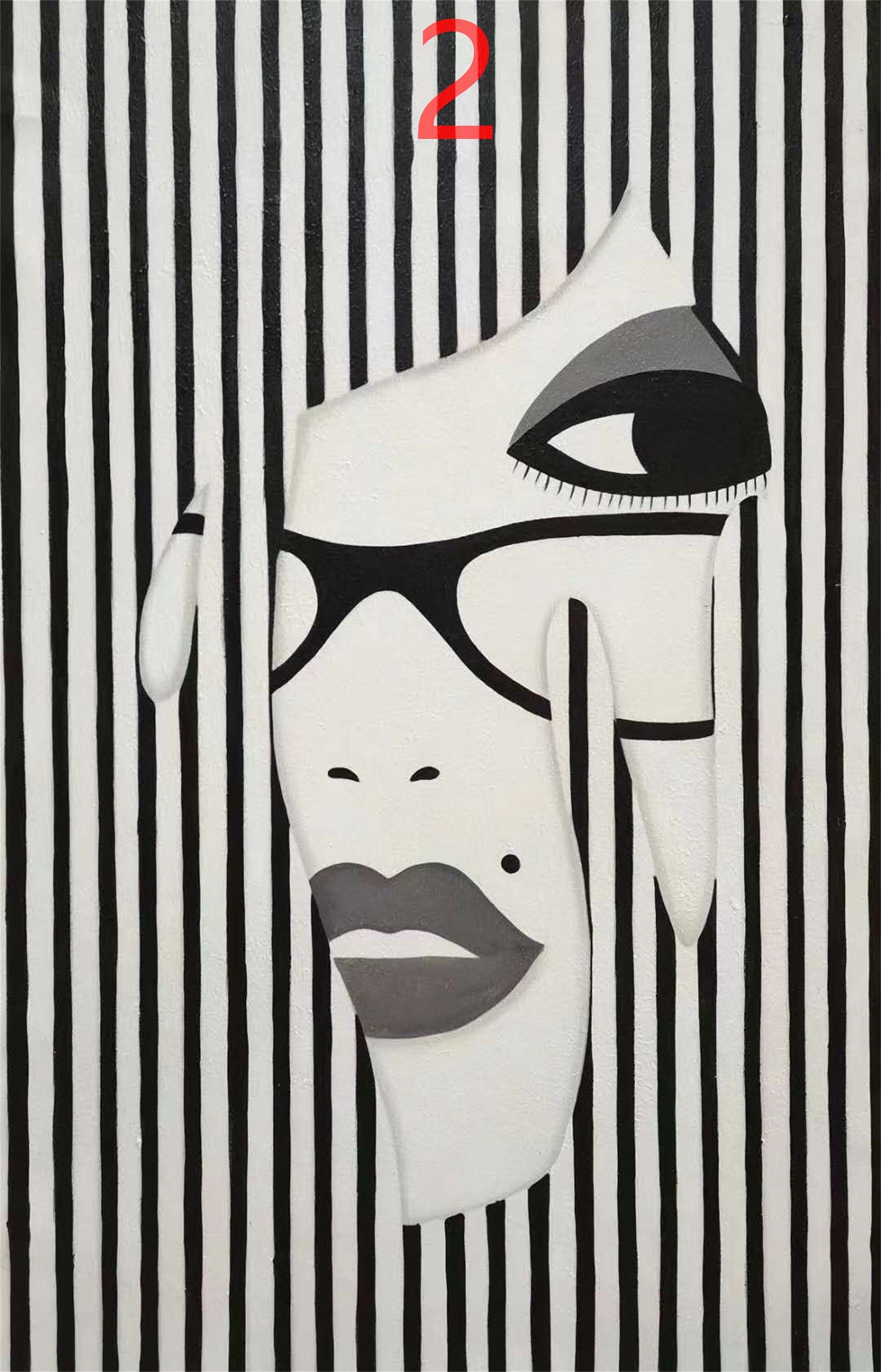 Hand painted minimalist fashion girl's striped hat wall art picture decoration Girl Bedroom 50x70cm