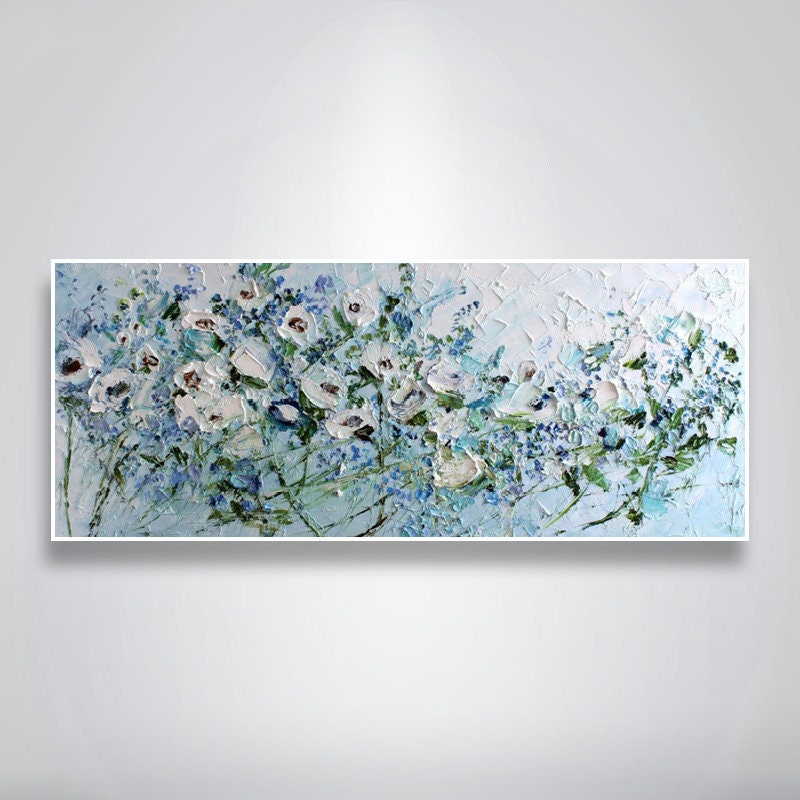 Original White Abstract Floral Painting, Impasto Oil Painting on Canvas, Large Flower Canvas Wall Art