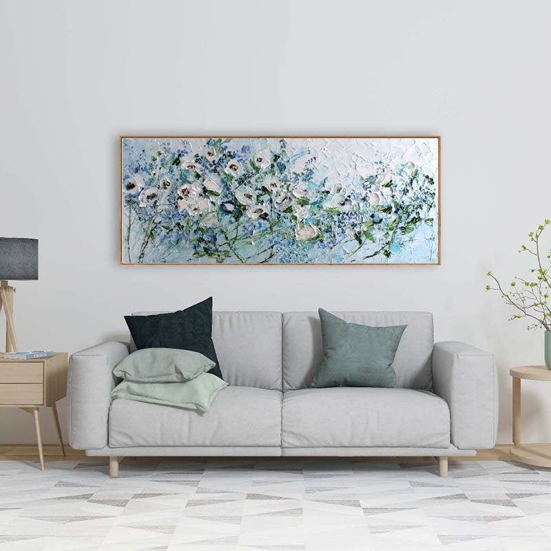 Original White Abstract Floral Painting, Impasto Oil Painting on Canvas, Large Flower Canvas Wall Art
