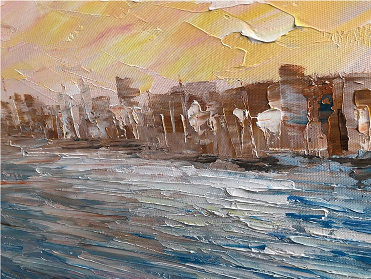 Large Venice Painting Original, Sunrise Venice Oil Painting on Canvas, Abstract Landscape Wall Art, Impressionist Bedroom…